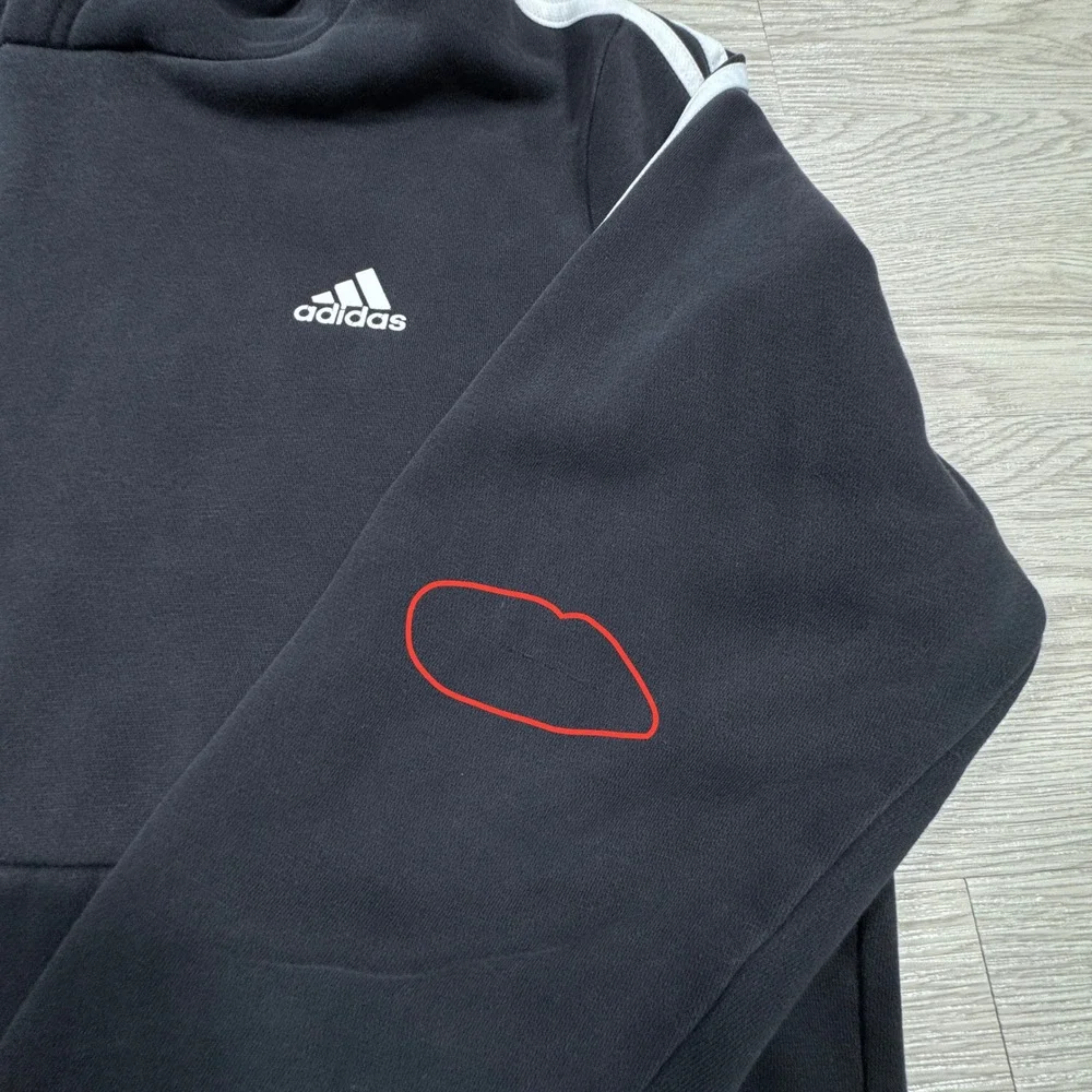 Adidas‎ Men's Hoodie Pullover 3-Stripe Fleece Logo Black Small Pocket